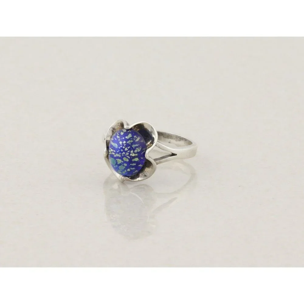 Sterling Silver Blue Foil Opal Ring Size 7 1/4 - Picture 4 of 7